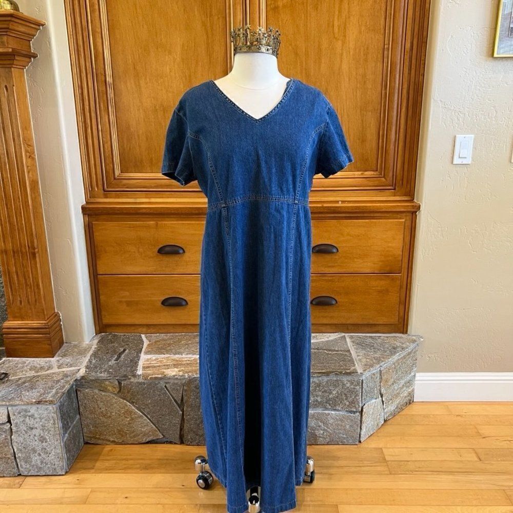 Laura Ashley Vintage Cotton Denim Midi Dress Size 14